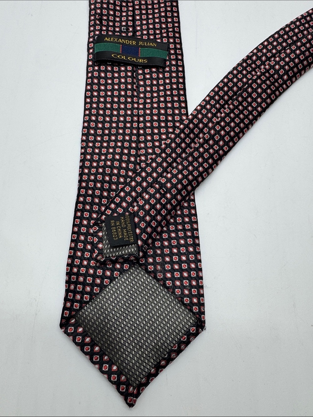 Alexander Julian Black Tie with Red Geometric Pattern #0076